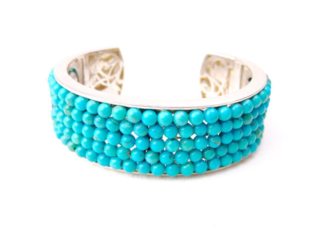 Sterling Silver & Turquoise Bead Cuff (1 of 3)
