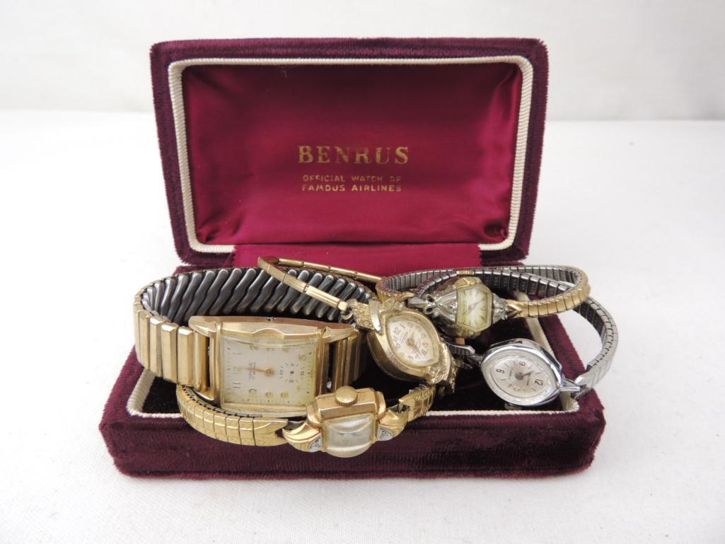 Vintage Wrist Watch Group: Brands include: Irvine, Waltham, Bulova, Gruen, Caravelle, Lucerne. RGP, GF, SS. Men's & ladies