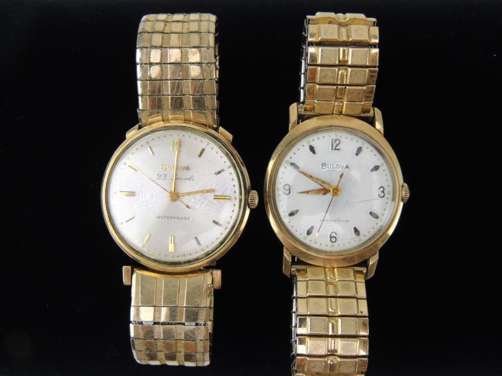 Bulova Waterproof Wrist Watches Lot of 2: One running, for parts or repair