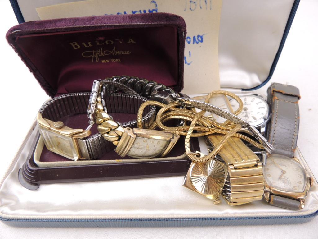 Group of Vintage Wristwatches: Caravelle, Elgin, Wittnauer, Royal, Lucerne, Bulova. Some running