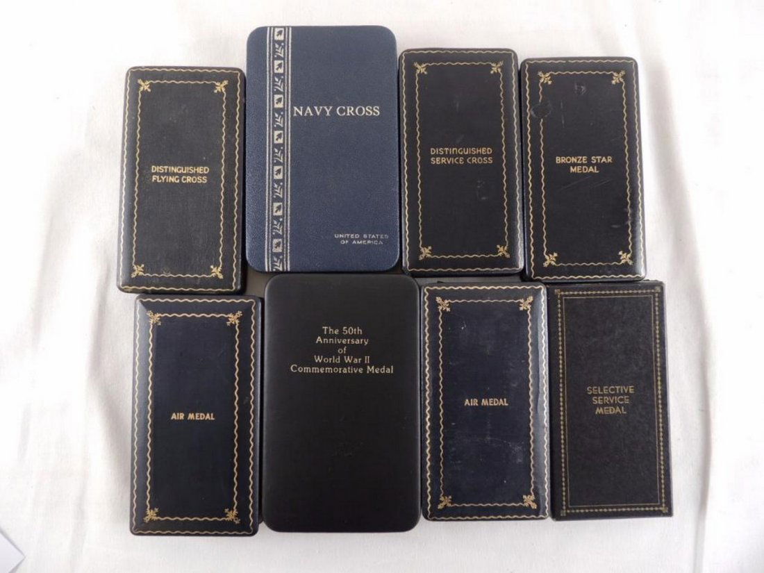 Group of 8 U.S. Decorative Medal Cases Featuring Bronze (1 of 1)