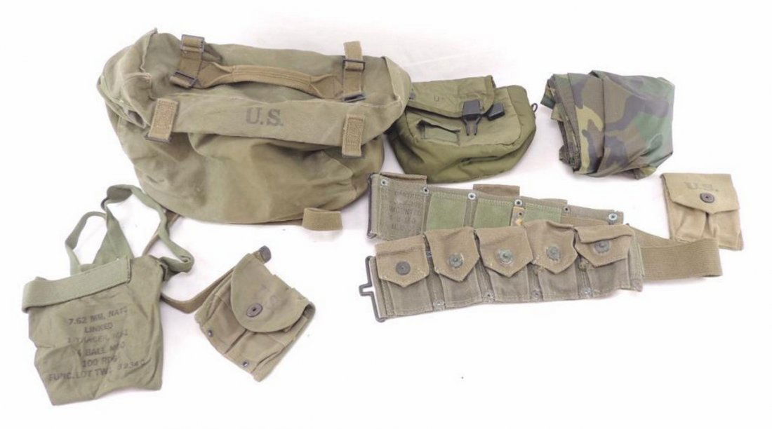 Group of U.S. Military Ammo Pouches, Rain Coat, and Bag (1 of 1)