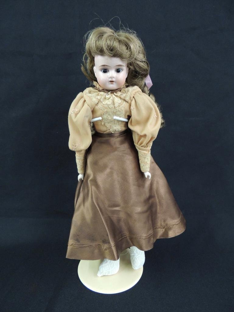 Antique 15" Bisque Doll with Brown Dress: 15" Tall, Brown Hair, Brown Eyes