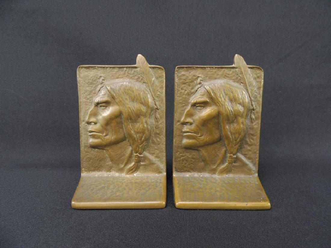 Antique Bronze Native American Indian Head Bookends