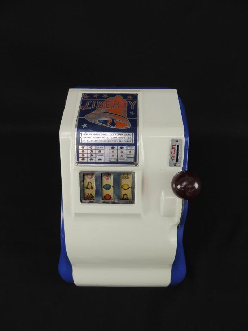 Antique "Liberty" Blue and White 5 Cent Trade (1 of 5)