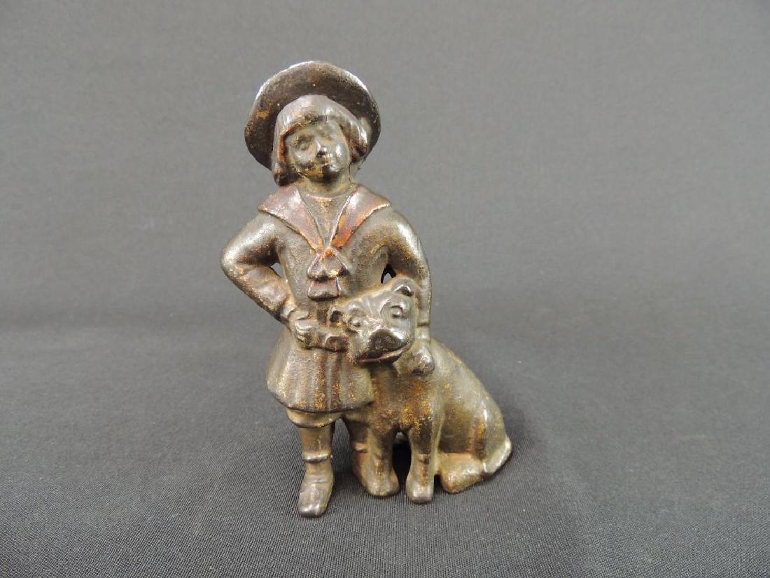 Antique Cast Iron Buster Brown and Tige Coin Bank: 5"x3"