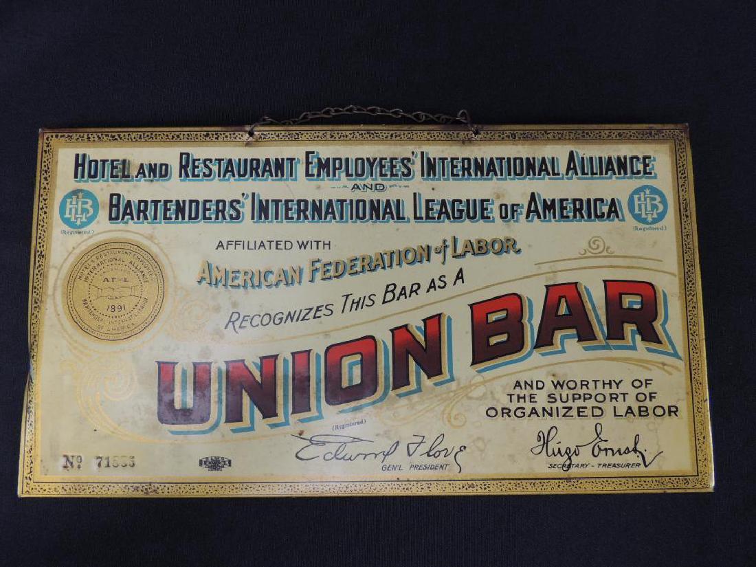 American Federation of Labor, Union Bar Metal Sign (1 of 2)