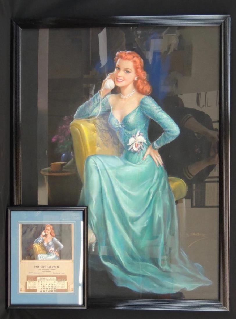 Jules Erbit Original Pastel "Beautiful Lady in Blue" (1 of 2)