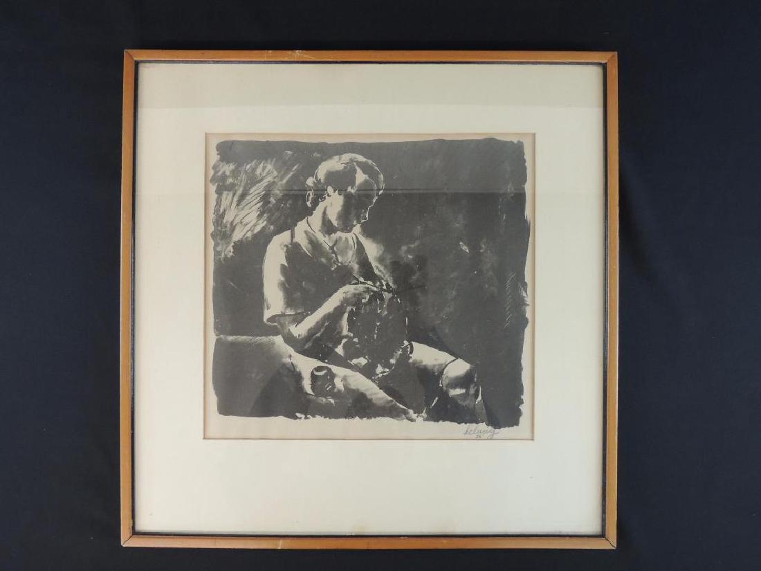 Arthur L Helwig Framed Etching Featuring Seated Woman, (1 of 3)