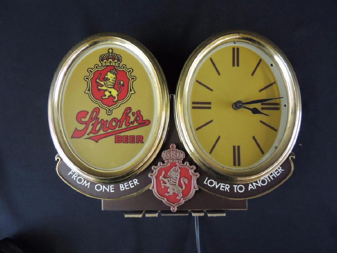 Light Up Advertising Beer Sign-Stroh's Clock: Vintage, 12"x9" Working Condition