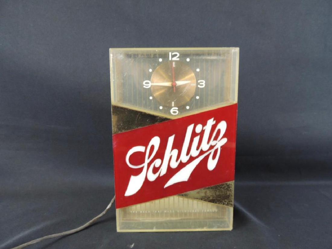 Light Up Advertising Beer Sign-Schlitz: Vintage Clock Light, 7"x11" Working Condition, Clock Needs Repaired