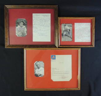 Group of 3 Signed Letters by Dom DiMaggio and More: Signatures Include Johnny Pesky and Paul Richards, Atlanta Braves and Boston Red Sox, Largest 17"x13"