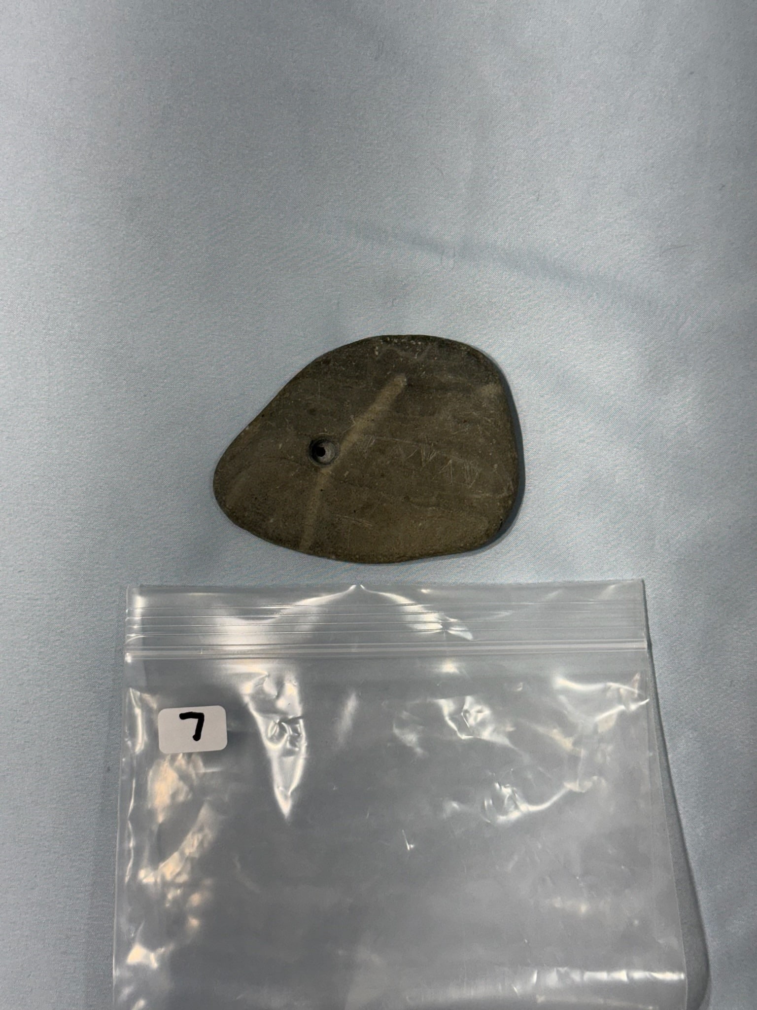Slate Pendent: 3-1/2 in. slate pendant. Ex Wagner Collection. Michigan.