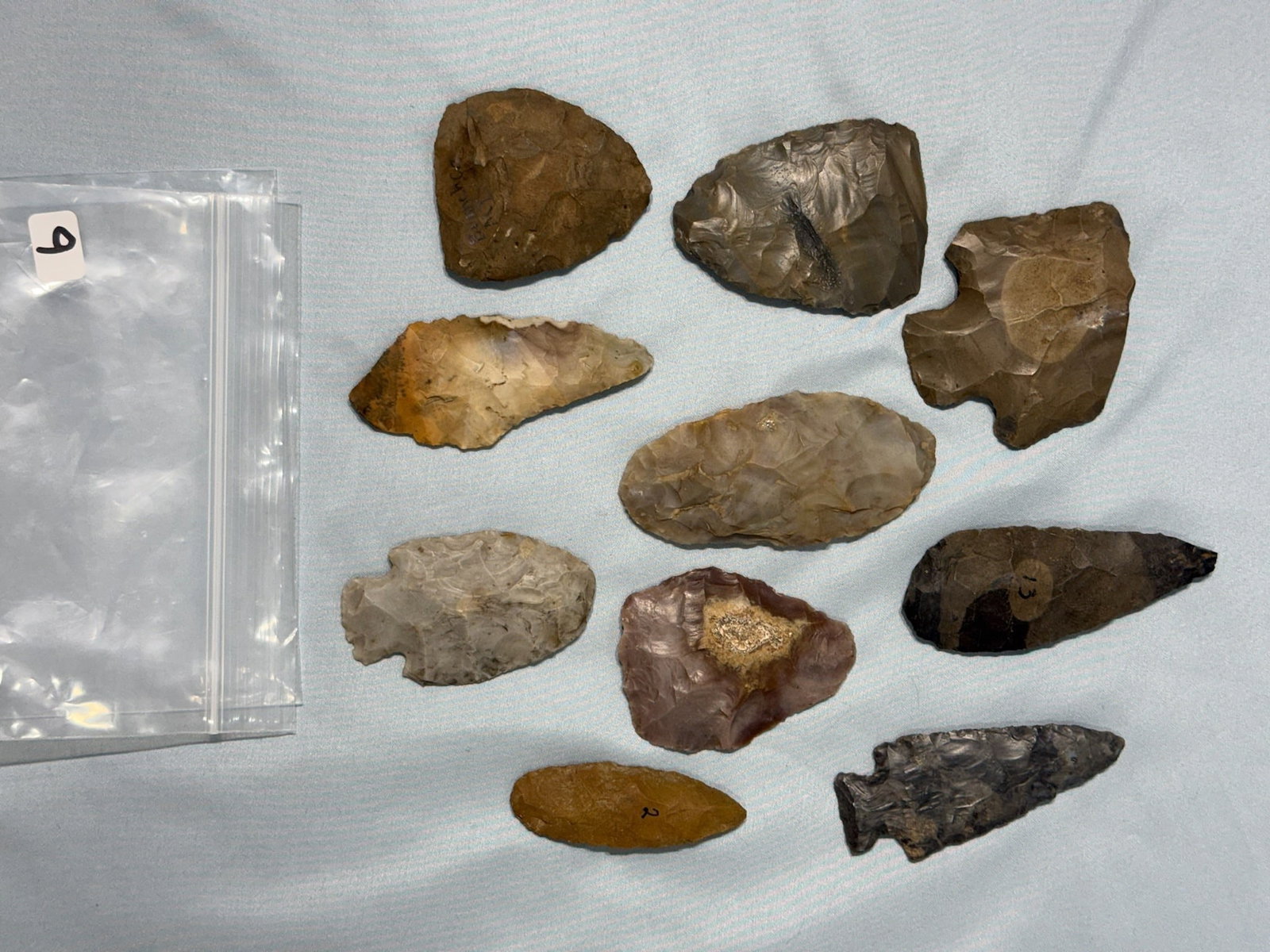 Flint arrowheads: Group of 10 flint arrowheads from Michigan, Indiana and Ohio.