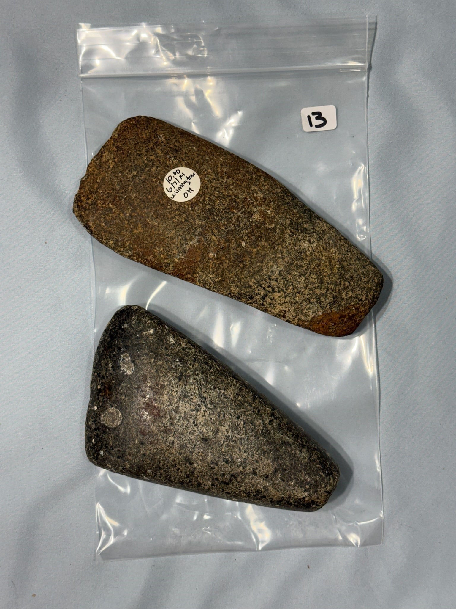 Stone Celts: Two large stone celts from Ohio. Largest measures 6-1/4 in.