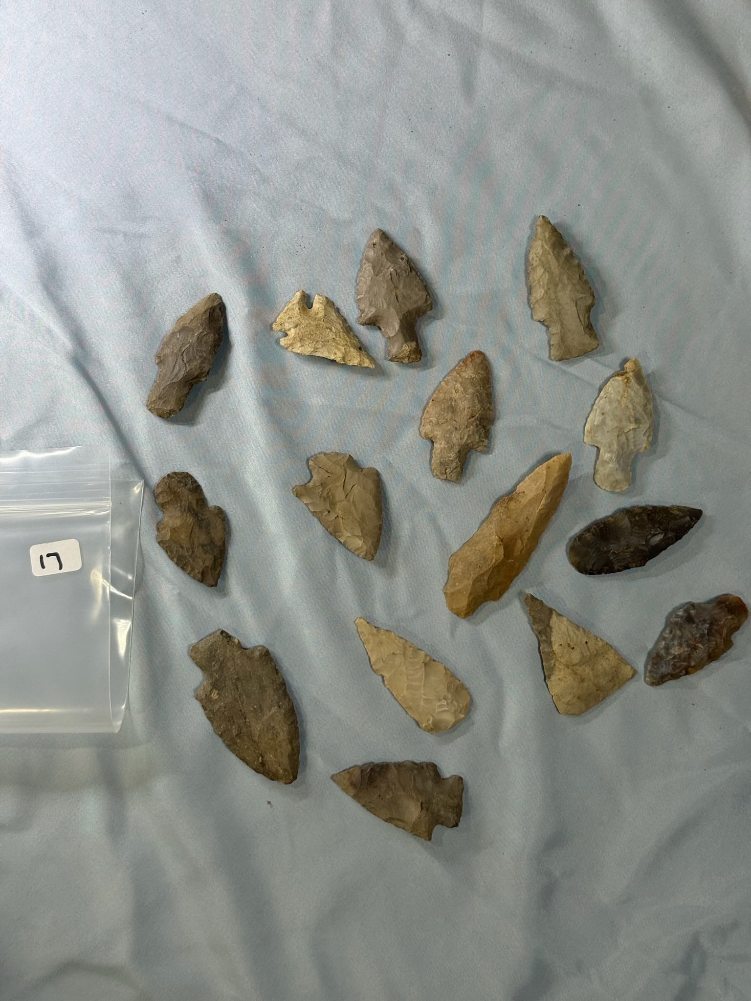 Flint arrowheads: Group of 14 large flint points from Auglaize County, Ohio.