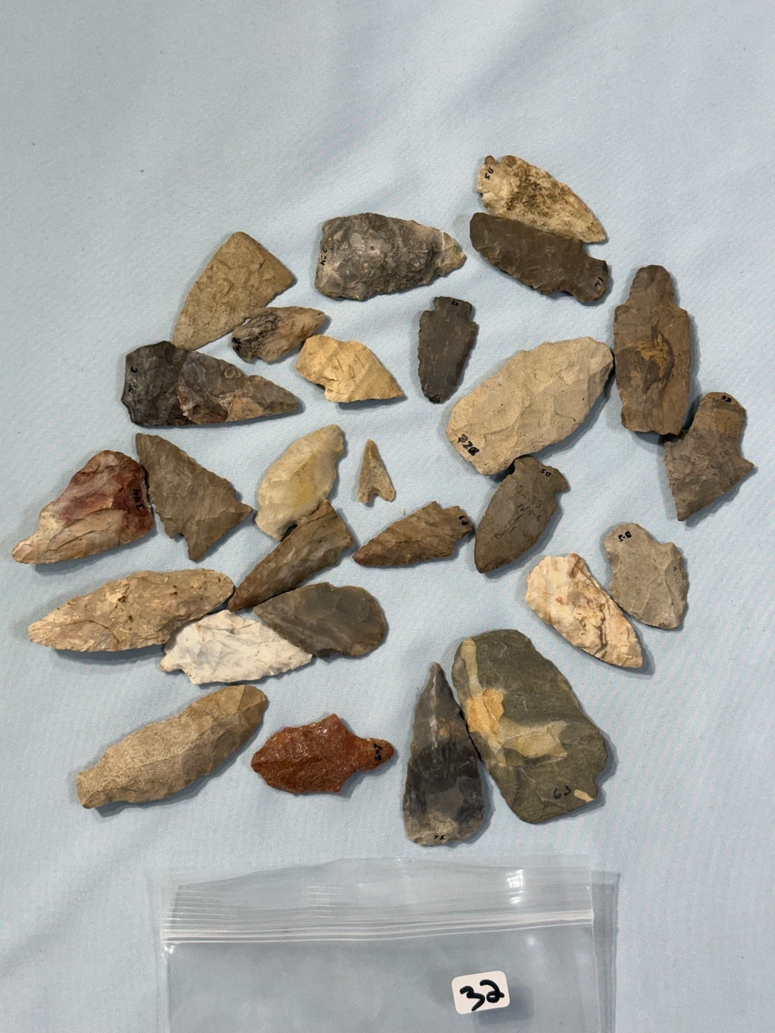Arrowheads: Group of 27 Misc Flint Artifacts - Largest 3 in. - Ohio, Michigan and Indiana.