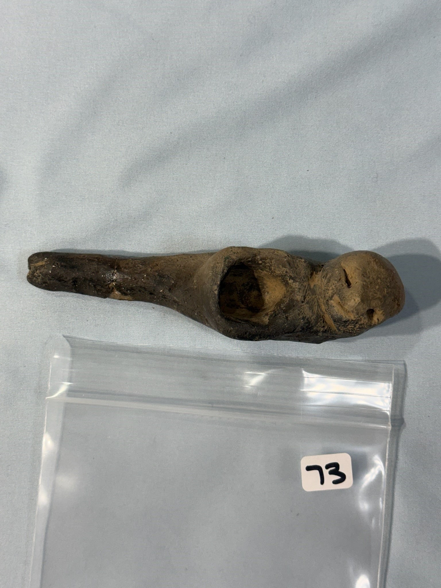 Human Pipe: 5 1/2 in. Human Effigy Clay Pipe - Broken and Glued.