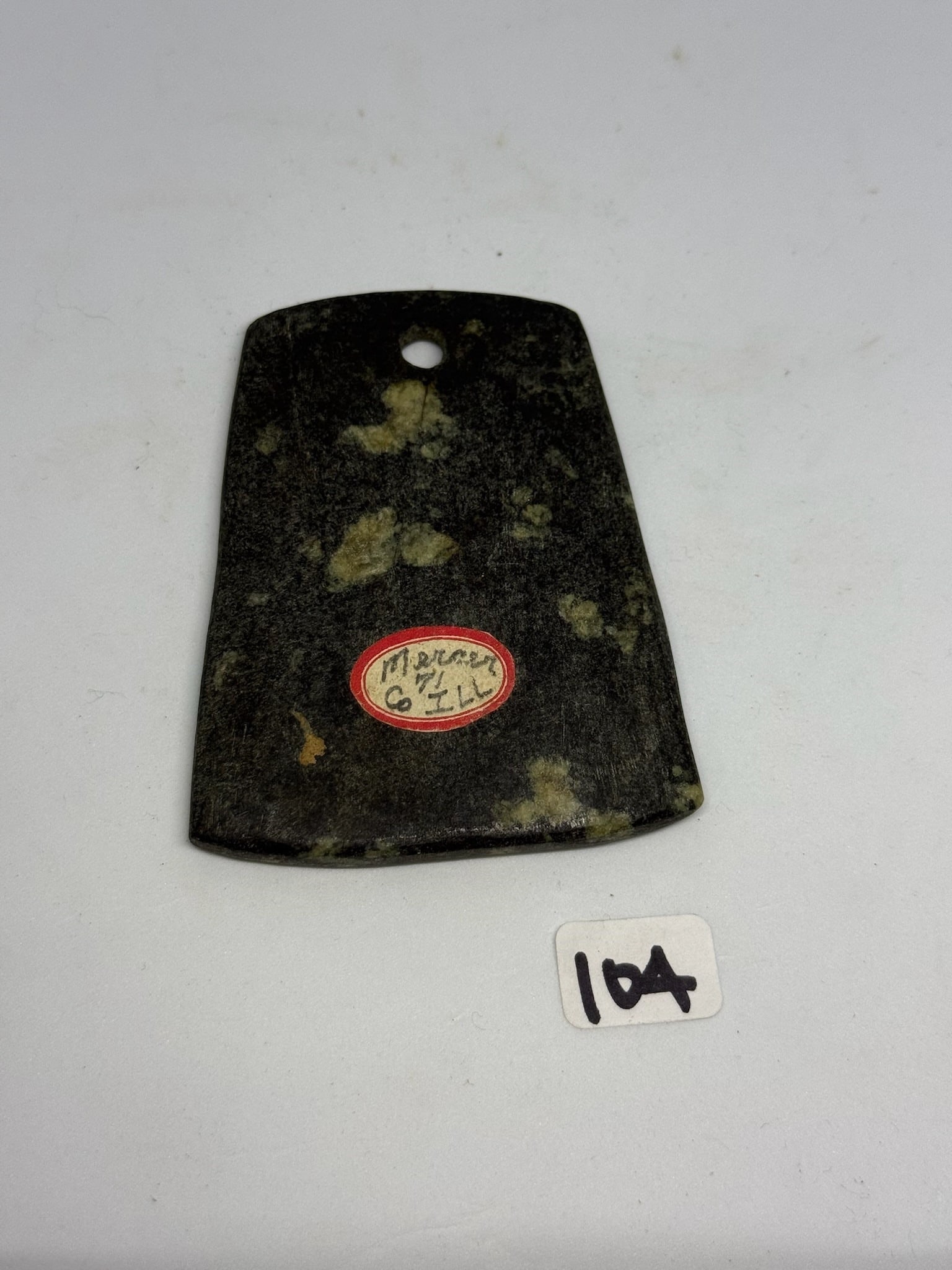 Hardstone Gorget: 3 in. Hardstone Gorget - Mercer County Illinois.