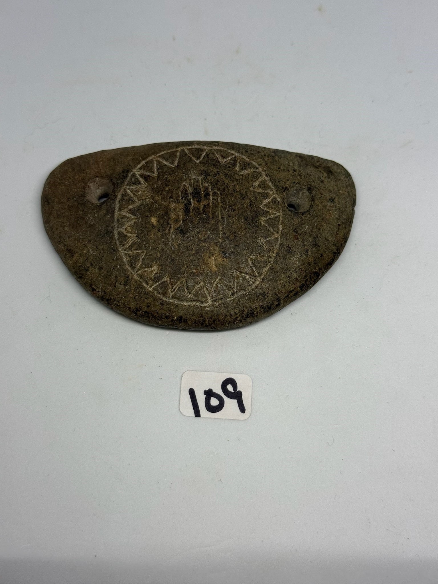 Engraved Gorget: 3 1/2 in. Engraved Gorget - Historic 1800 in.s - Arizona.