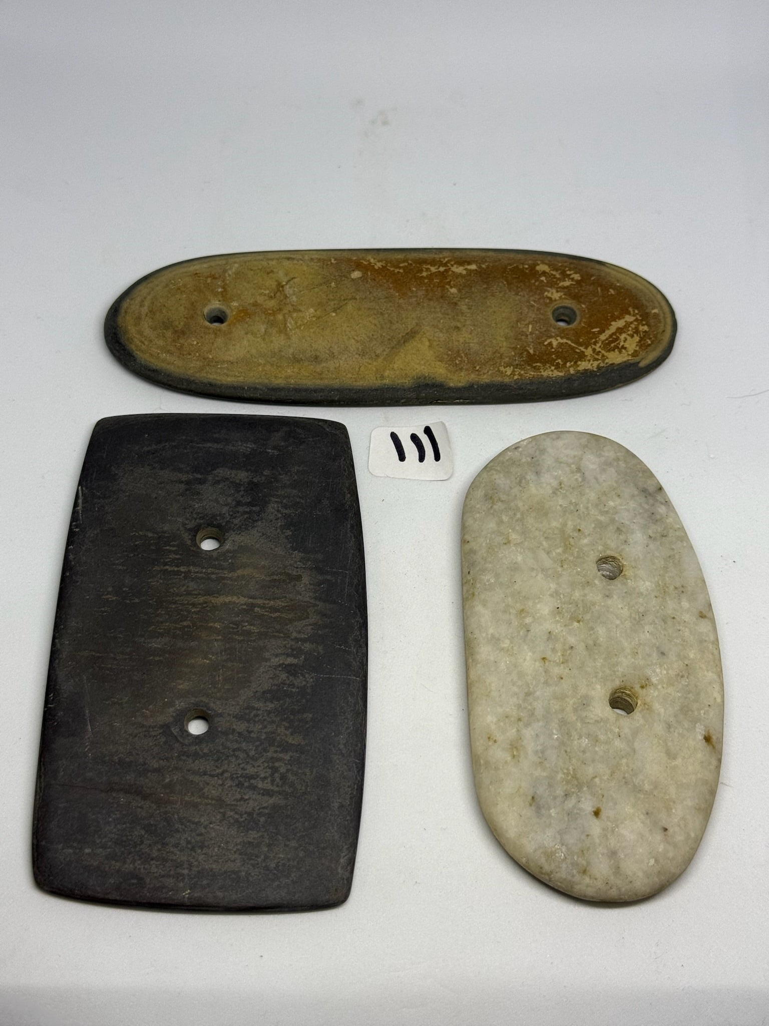 Stone Gorgets: Group of 3 Historic Gorgets - 1940's - Largest 5 by 1 1/2 in.