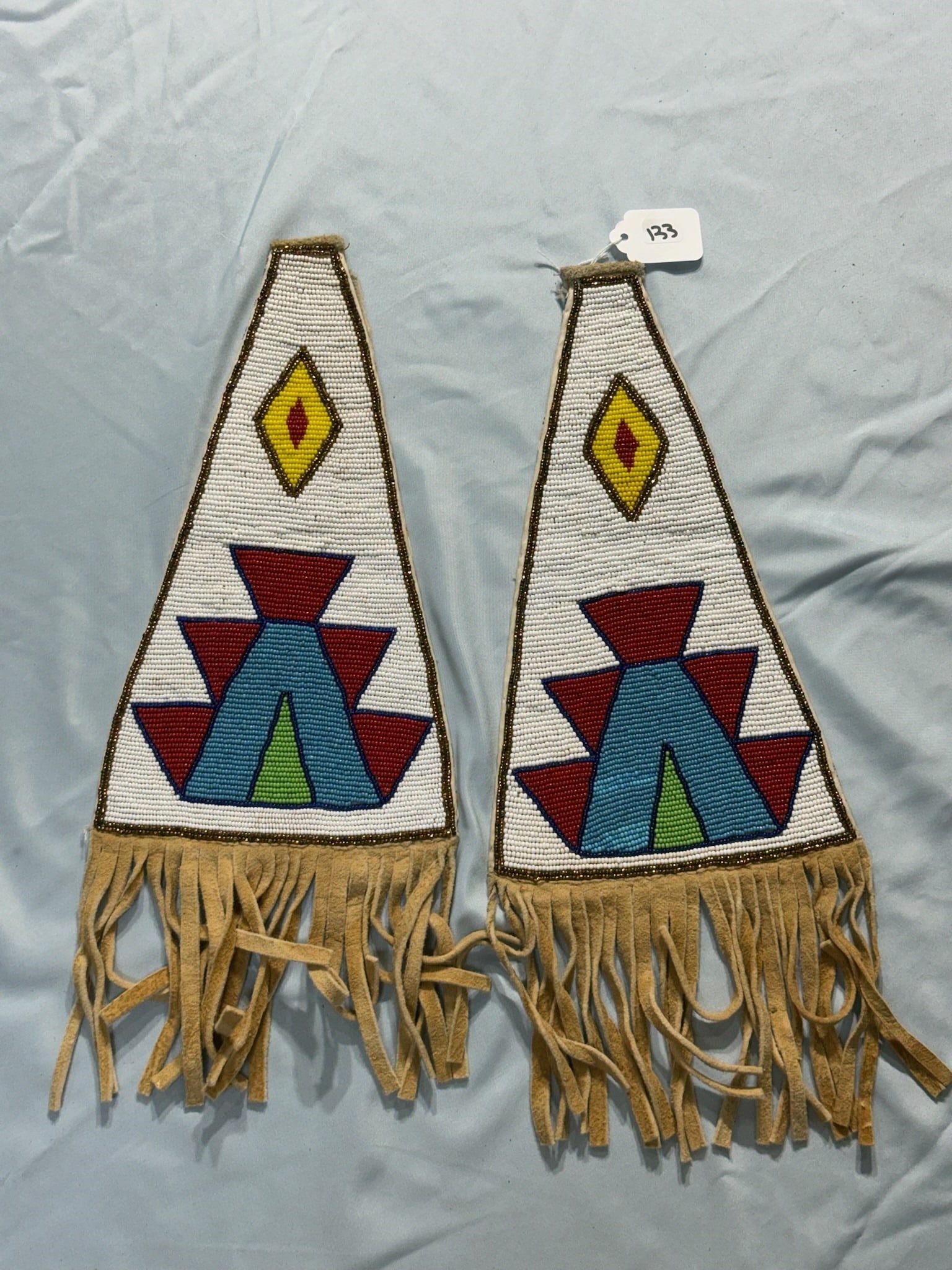 Beaded Knife sheath: 10 in. Bright Blue Beaded Knife Sheath - 1950's.