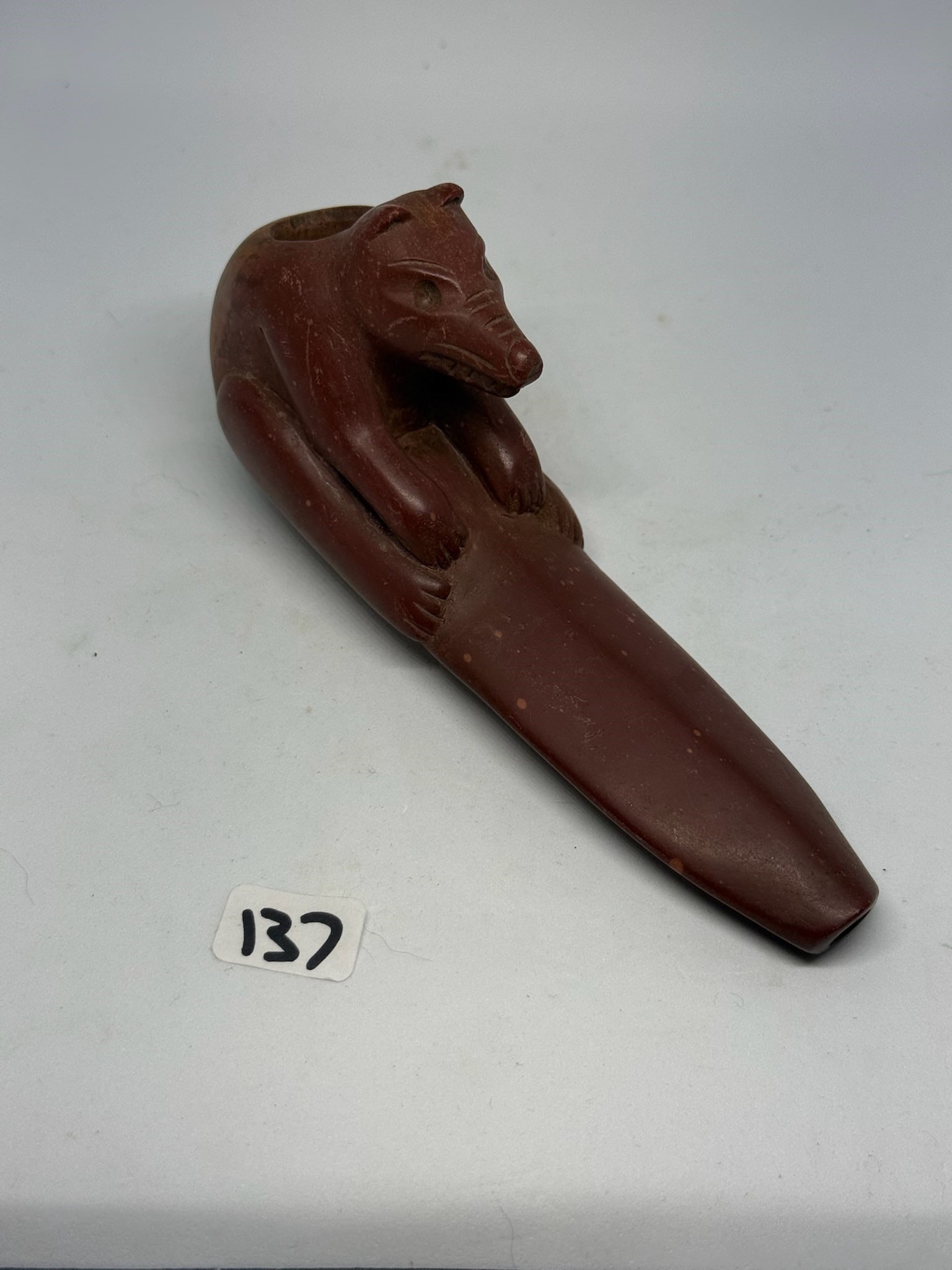 Catlinite Bear pendent: 5 1/2 Catlinite Bear Pipe - 1920's.
