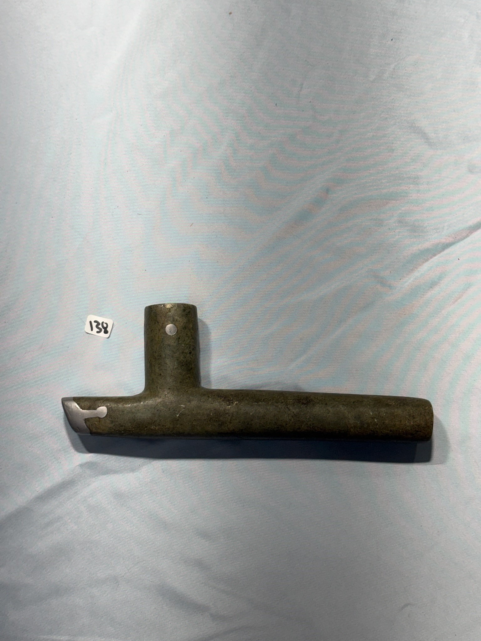 Green Hardstone pipe: 9 1/2 in. Green Hardstone Pipe - pewter inlay - Rare - late 1800's.