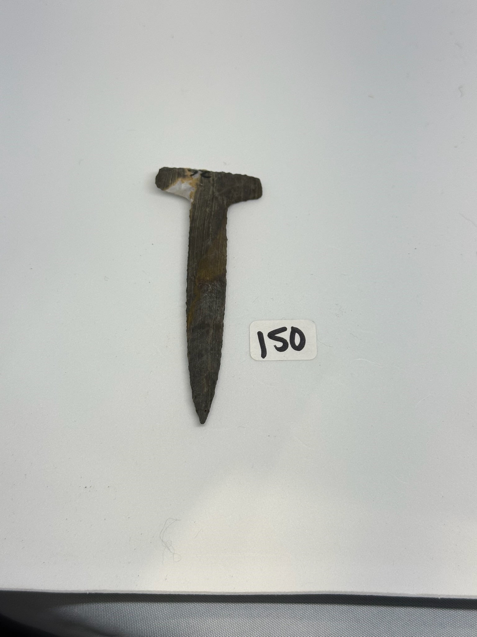 Flint Ridge Drill: 3 3/4 in. Flint Ridge Drill - Quartz in base - Delaware County Ohio.
