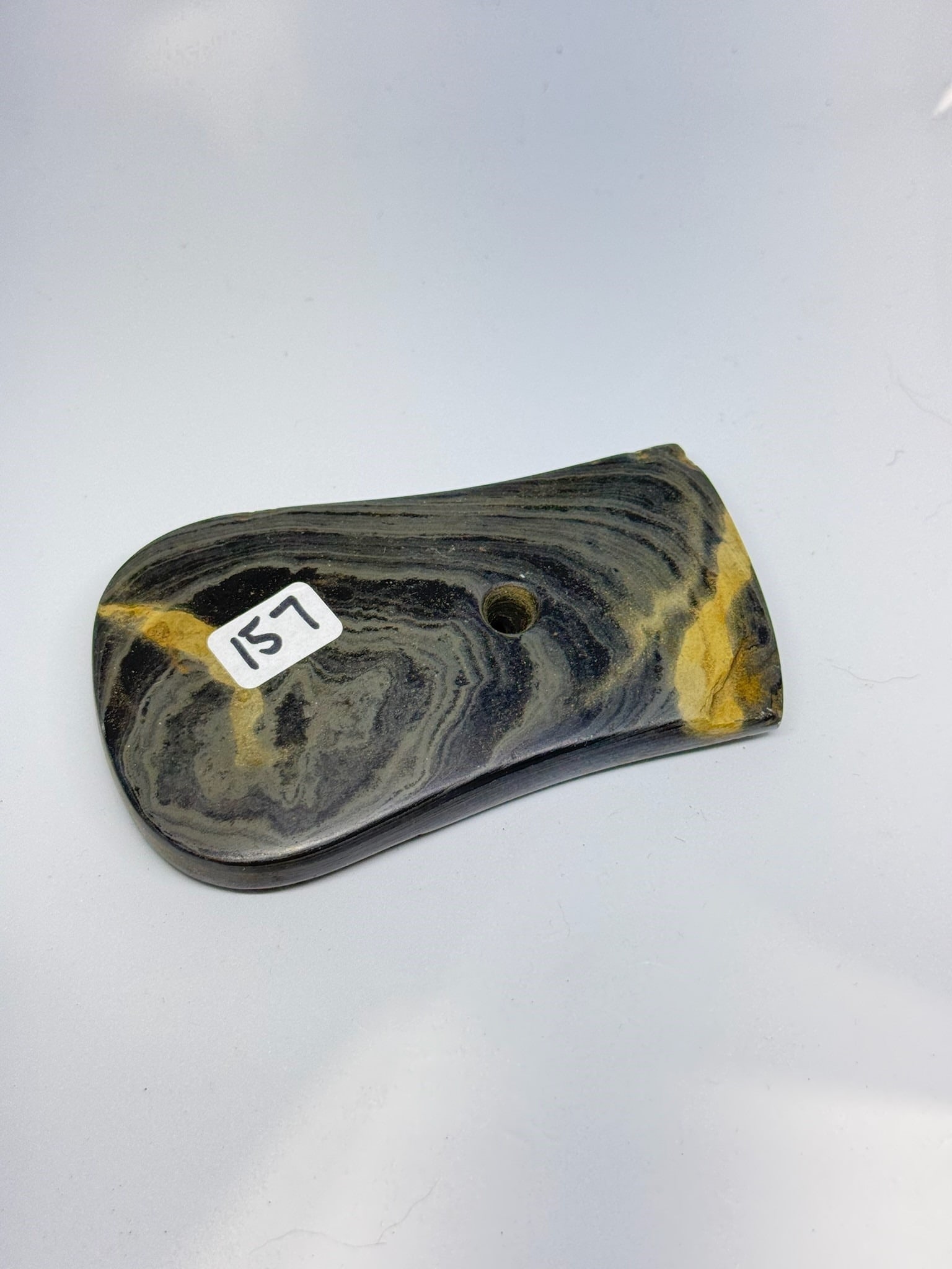 Slate Keyhole Pendant: 4 1/4 in. Keyhole Pendant - worm enclusions - Branch County Michigan.