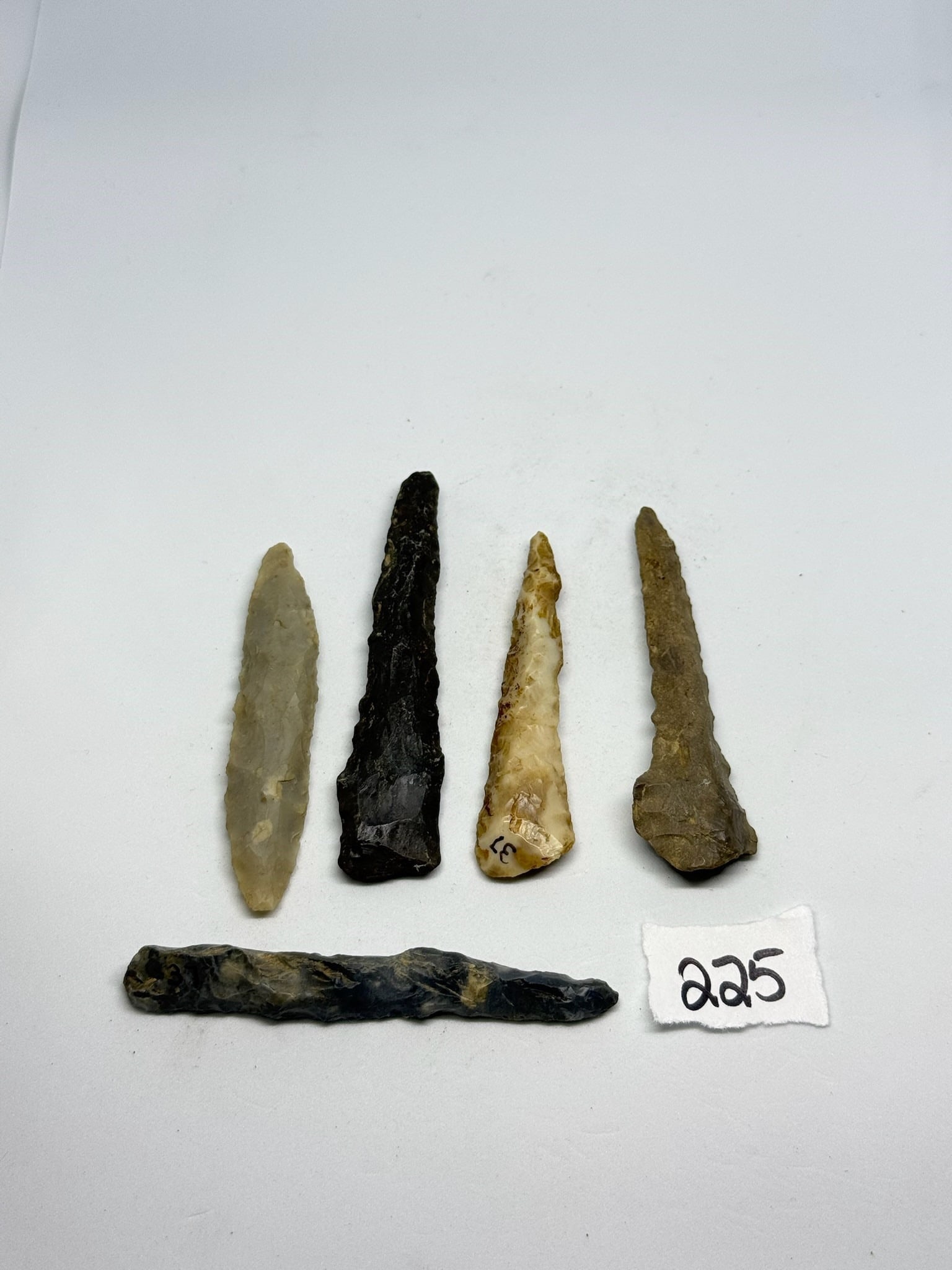 Flint Ridge Drills: Group of 5 Ohio Flint Ridge Drills - largest 2 1/2 in. - Hancock County Ohio - Ex Shoop Ex Diller.