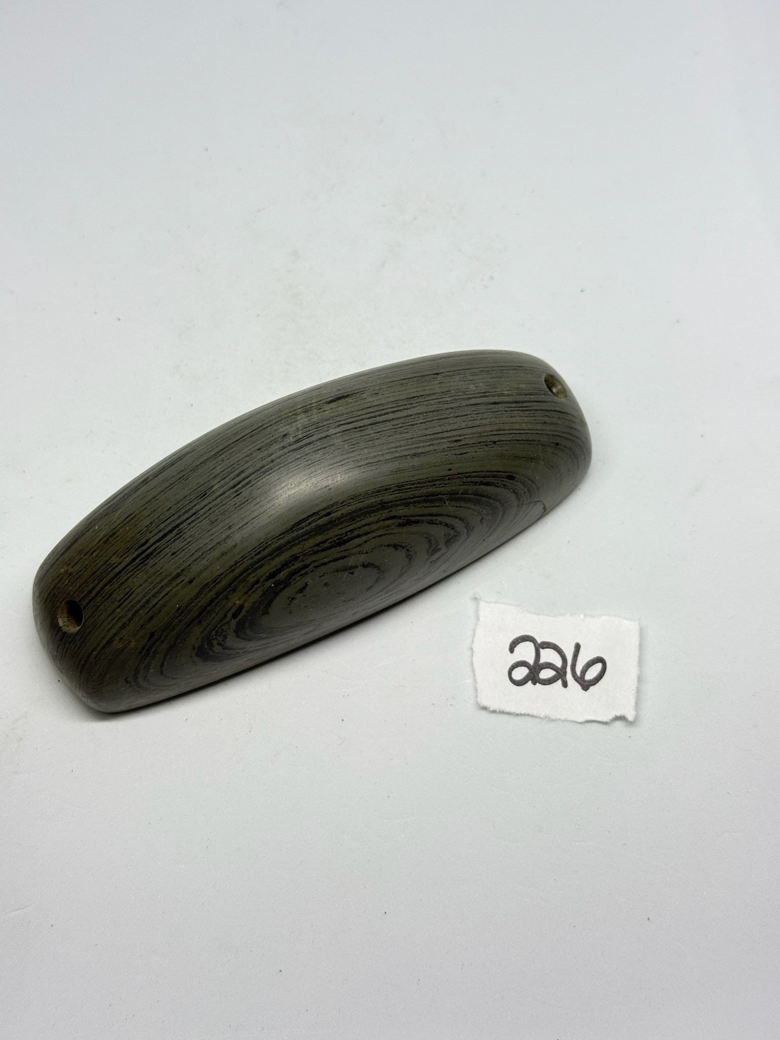 Banded Slate Boatstone Gorget: 4 by 1 1/2 in. Banded Slate Boatstone Gorget - Hardin County Ohio - Ex Driscoll Ex Diller.