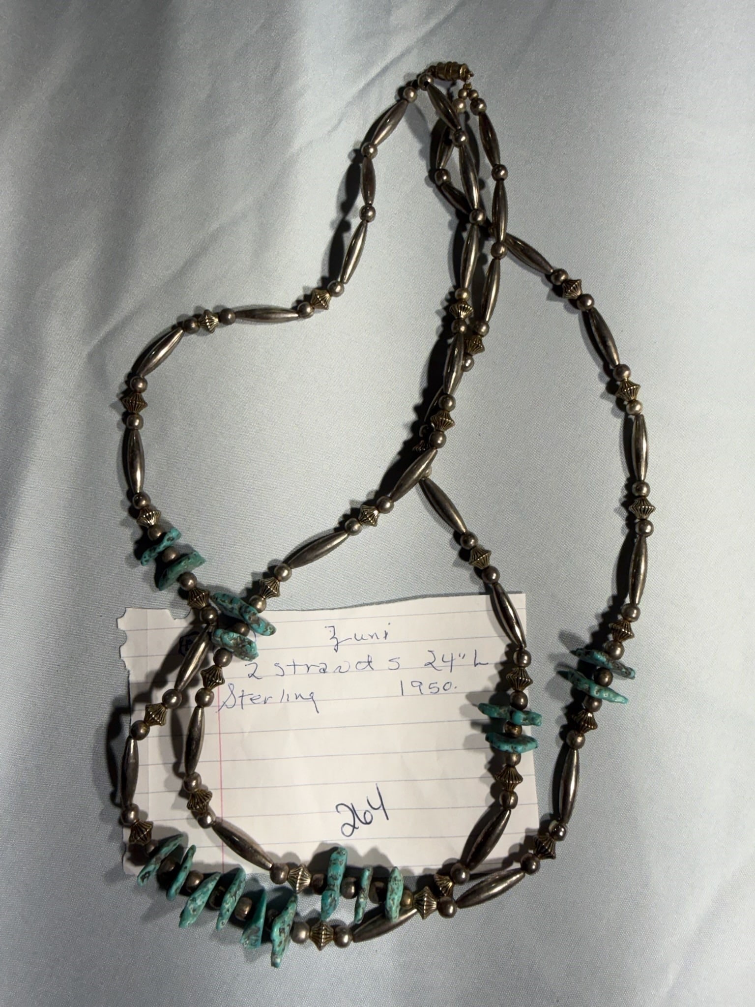 Sterling Necklass – Zuri Sterlingo: 24 in. 2 Strand - Sterling - Zuri - 1950's.