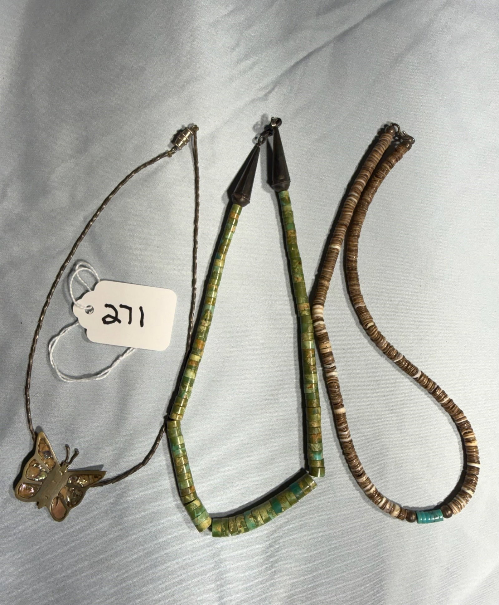 Turqouise and Heisie Necklace: Group of 1 small Heisle Necklace, (1) small Heisie Butterfly, (1) Turquoise Necklace.