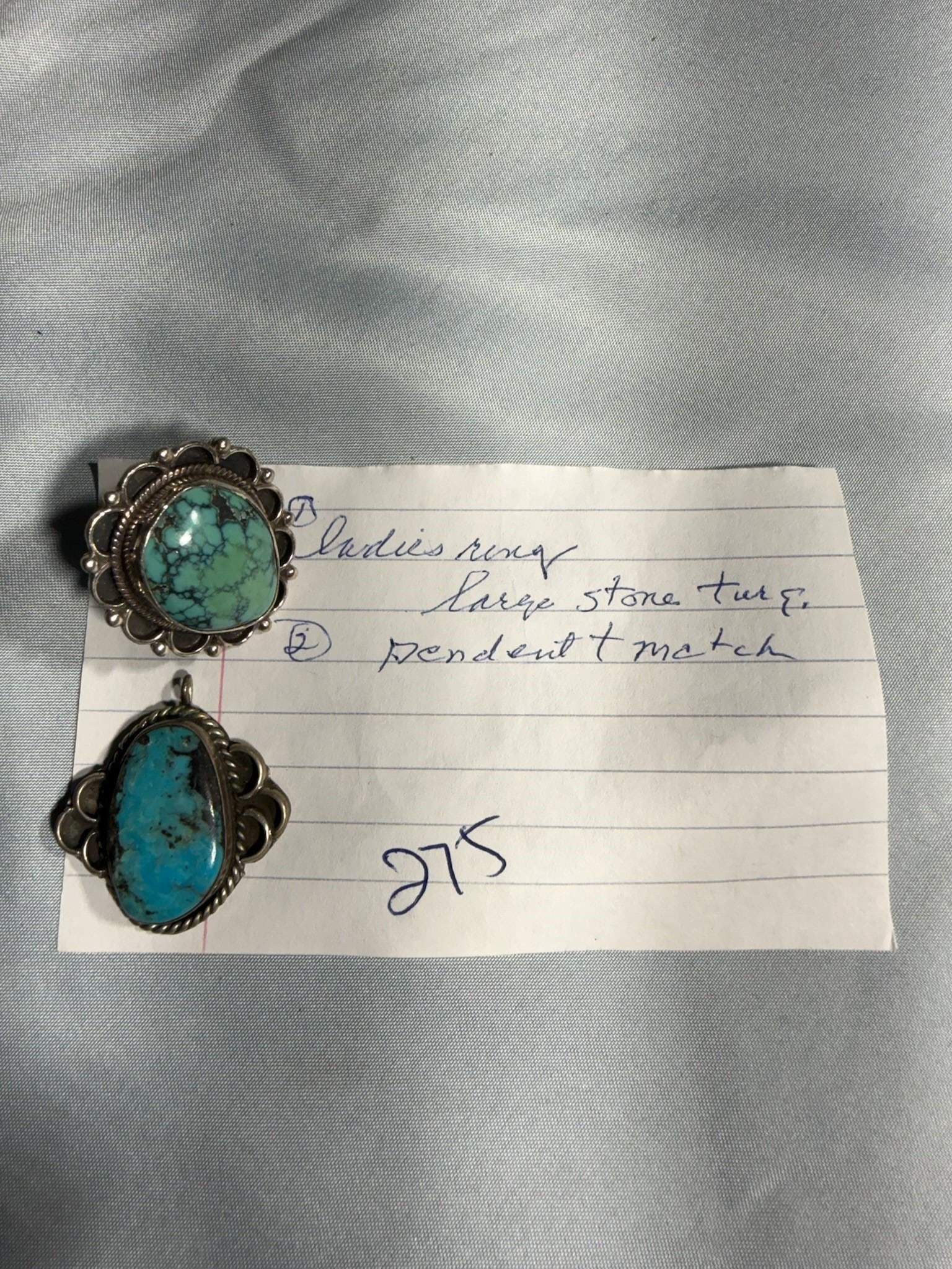 Turquoise Stone Ladies Ring and Matching Pendant: Large Turquoise Stone Ladies Ring and Matching Pendant.