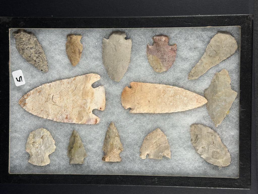 Frame of MidWestern Points: 8 by 12" Frame of Mid Western artifact points largest 4 1/2"