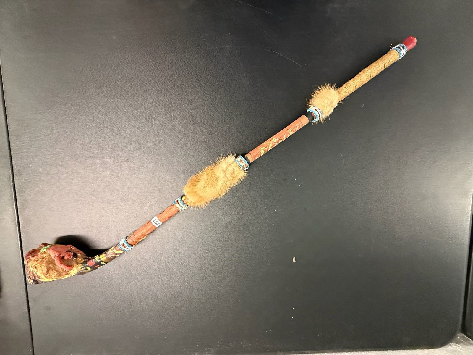 War Club: 31" Beaded War Club - Snake Face Design on Handle