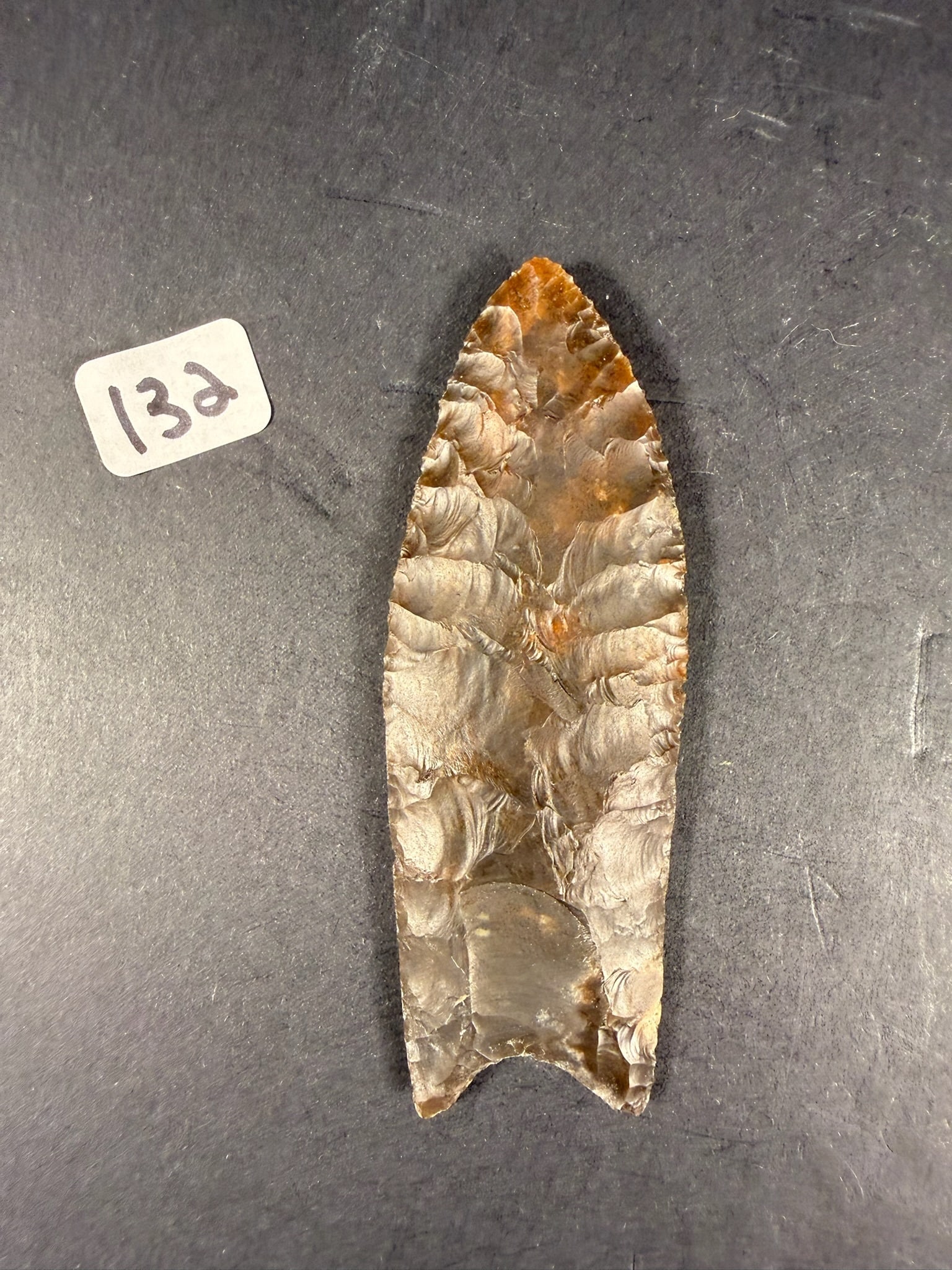 Translucant Clovis: 3 1/2" Flint Ridge Moss Agate Clovis - Fluted on both sides