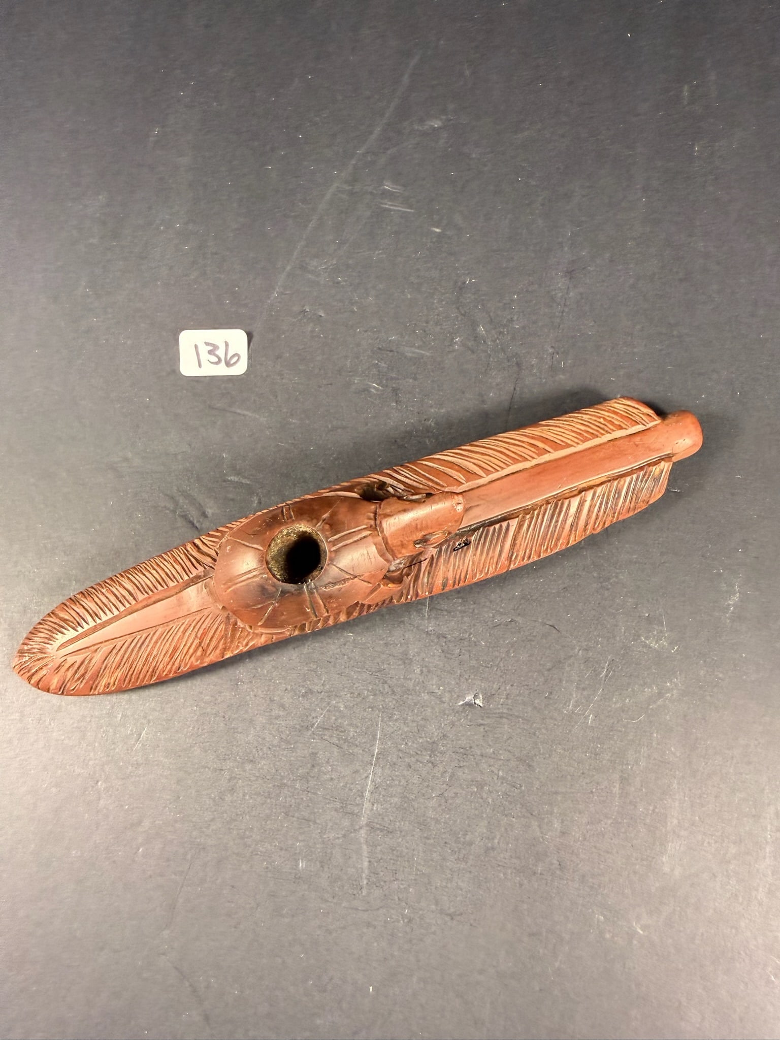 Catlanite Turtle Pipe: 1 1/4 by 7" Catlanite Turtle Pipe - Engraved