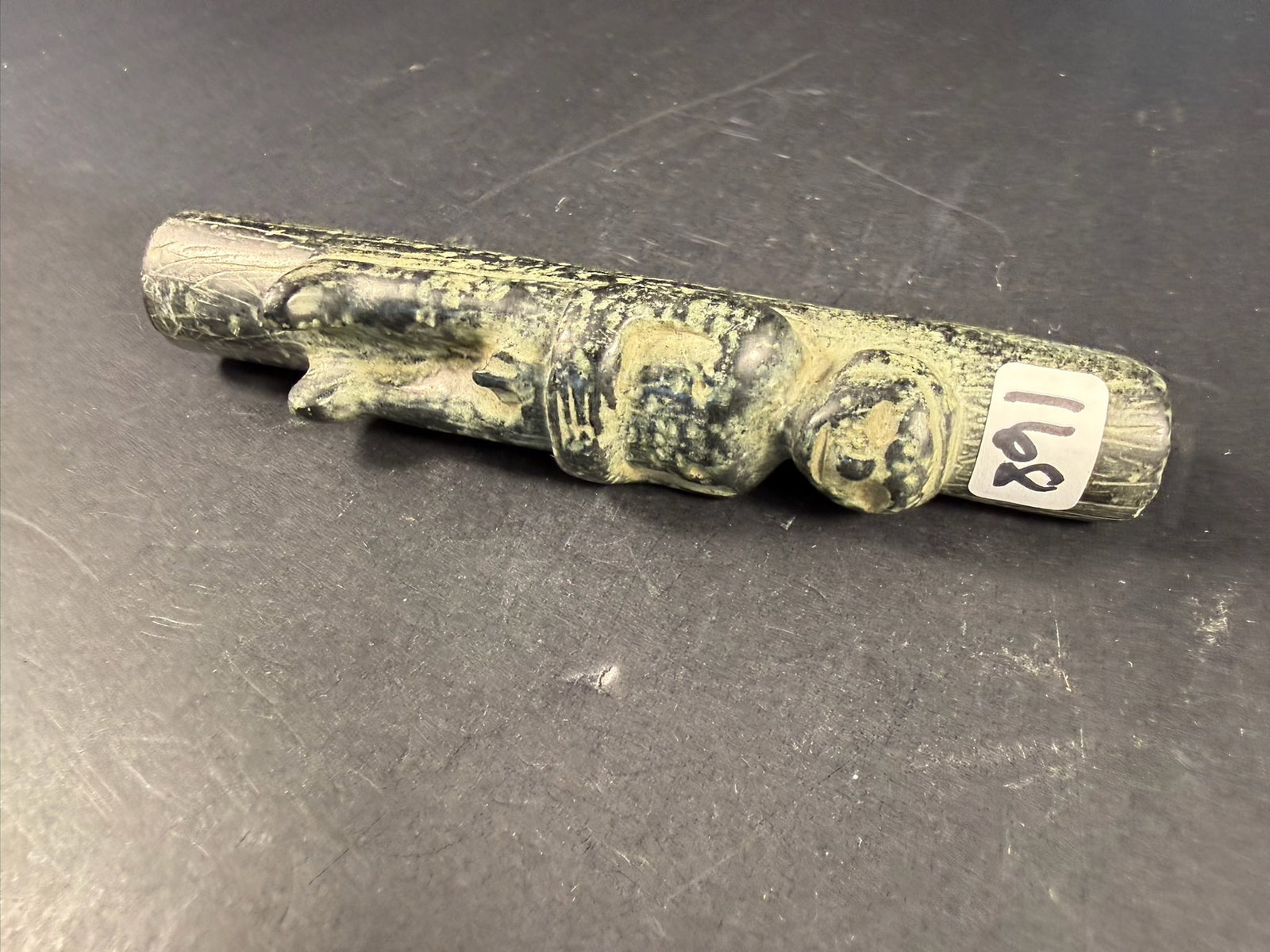 Tube Pipe: 5 1/2 by 1" Steatite Tube Pipe - with man engraved - Tennessee