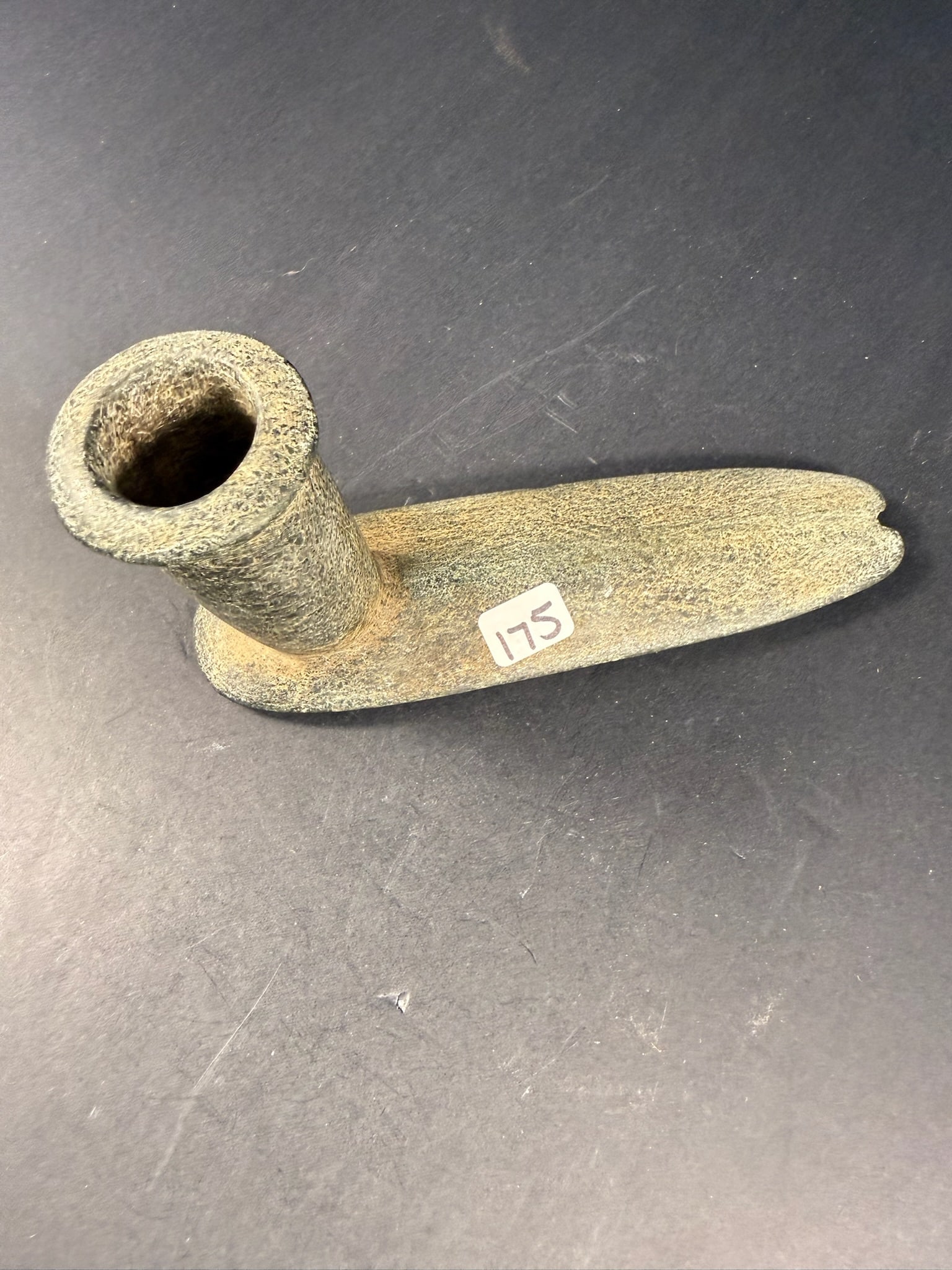 Platform Pipe: 6 1/2 by 3 1/4" Steatite "L" Shaped Platform Pipe - Virginia