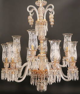 Baccarat / Bohemian Style 12 Branch Crystal Chandelier: Large Baccarat / Bohemian Style 12 Branch Crystal Chandelier. H 42"W 35"