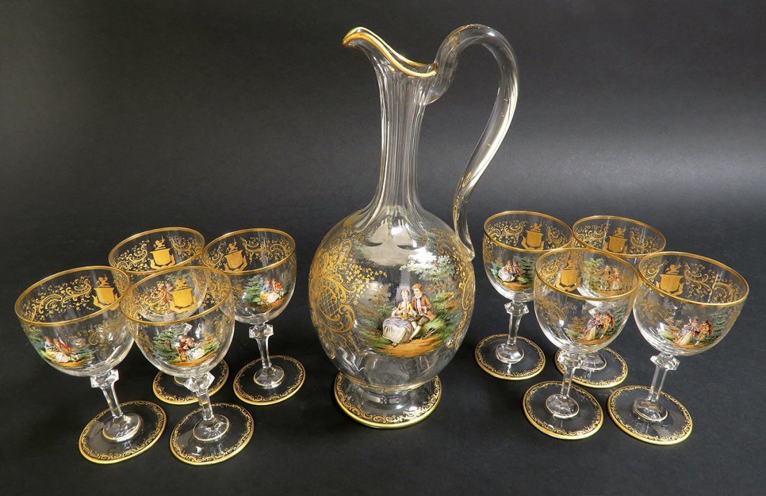 19th C. Lobmeyr / Moser Hand Painted Decanter Set (1 of 6)