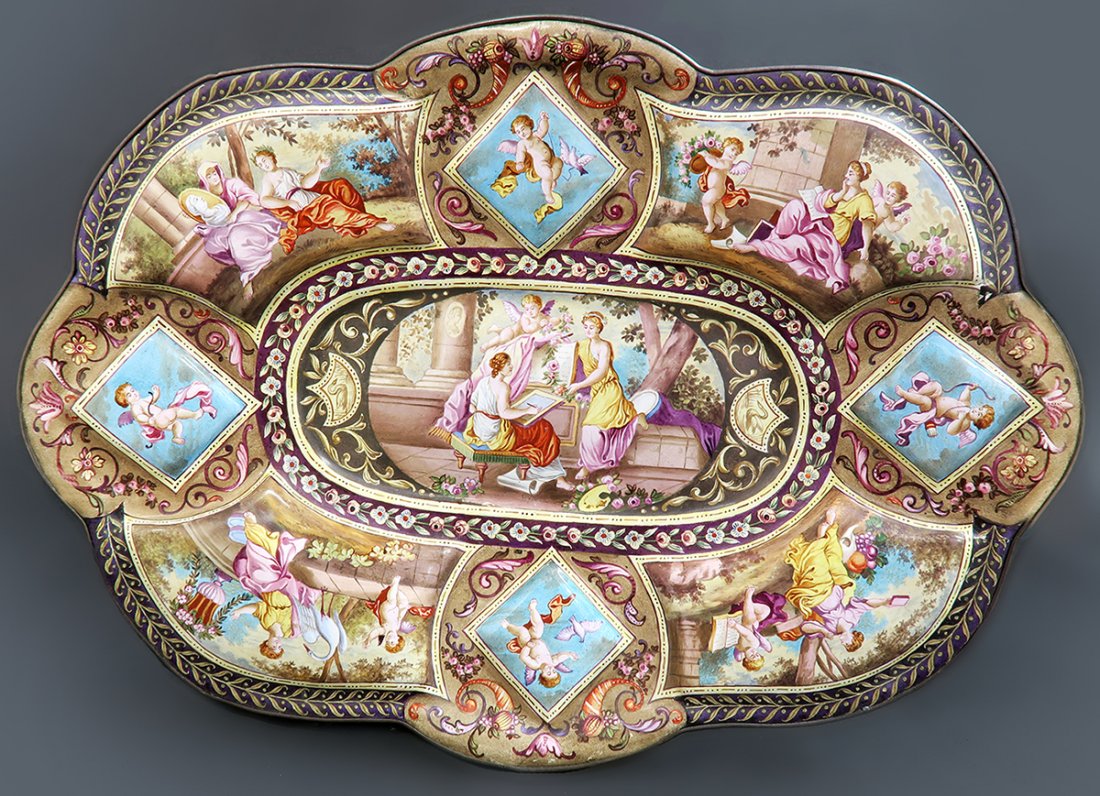 Extra Large Viennese Enamel on Silver Plate 12' length!: 12.1 x 8.9