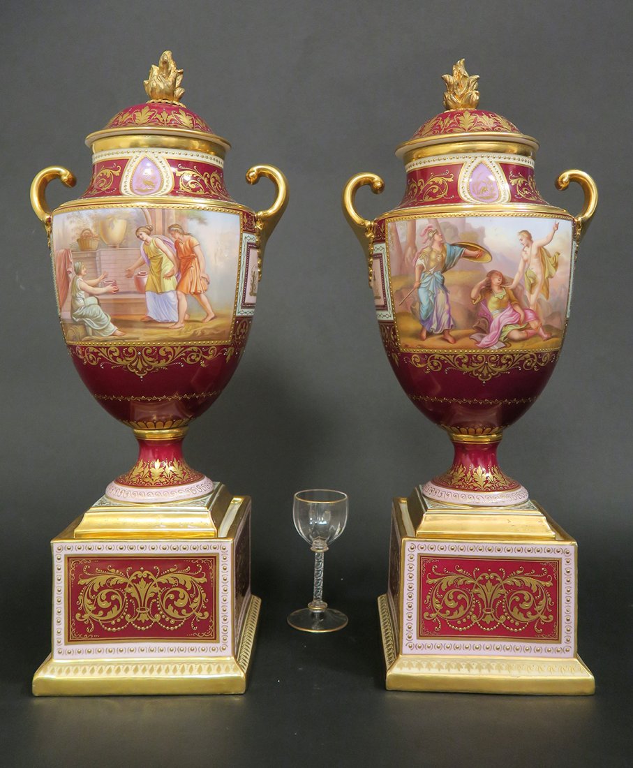 Large Pair of Hand Painted Royal Vienna Vases. 19th Cen (1 of 6)