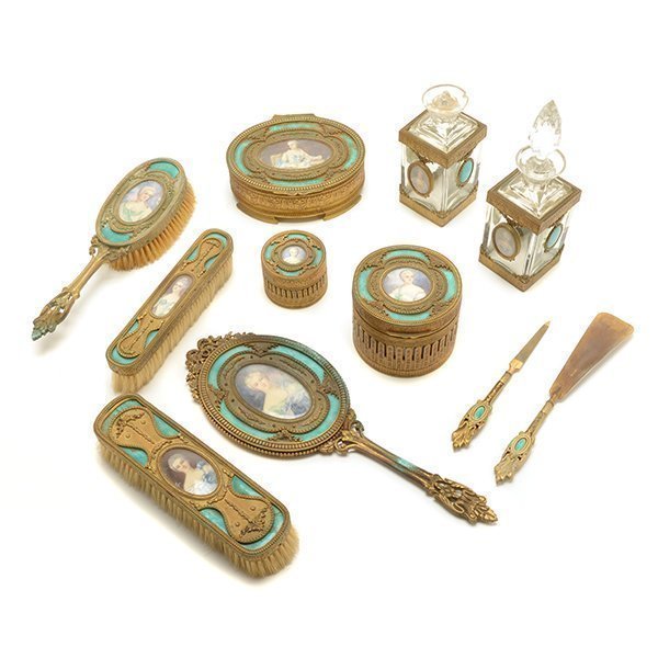 French Gilt Bonze Enameled Portrait Dresser Set (1 of 10)