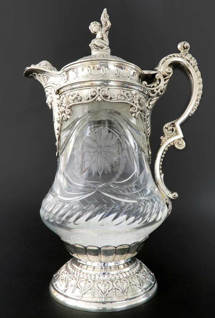 Extra Large Sterling  Silver & Crystal Figural Pitcher (1 of 6)
