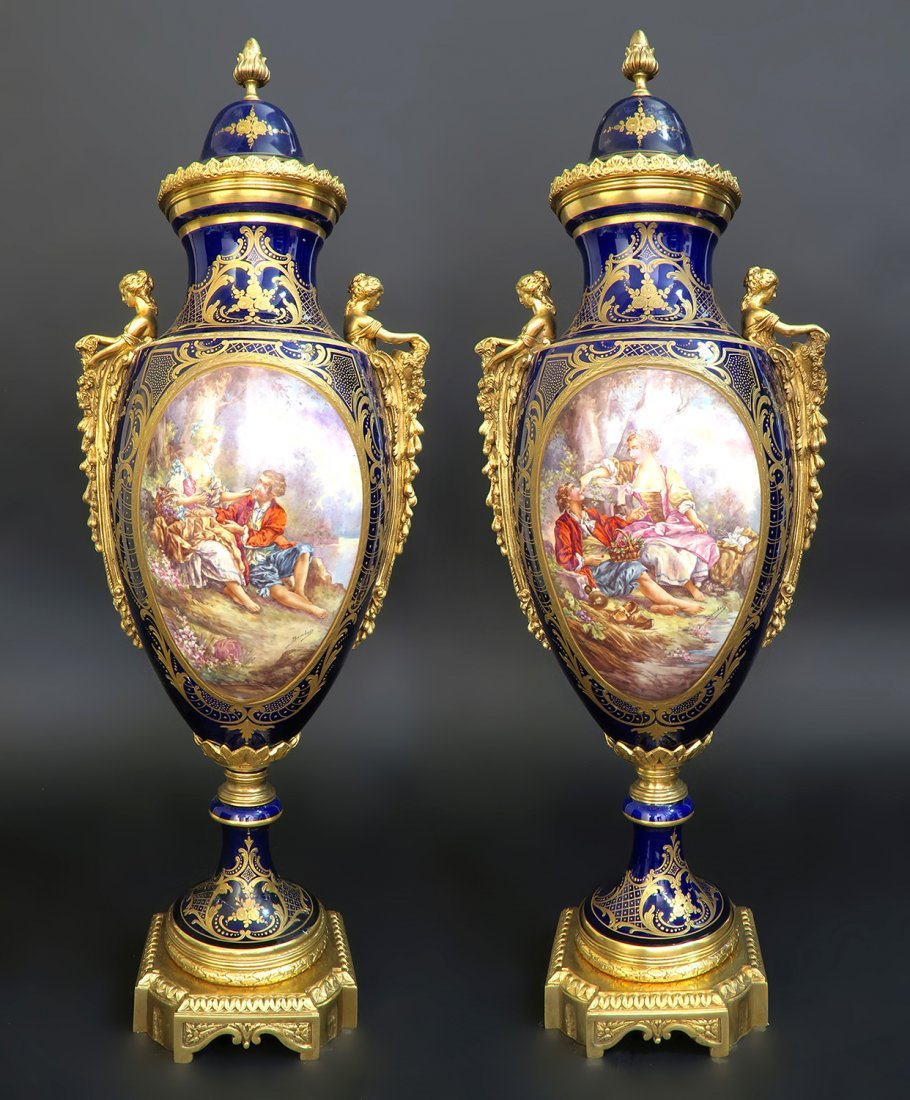 Monumental Pair of French Bronze & Sevres Vases (1 of 5)