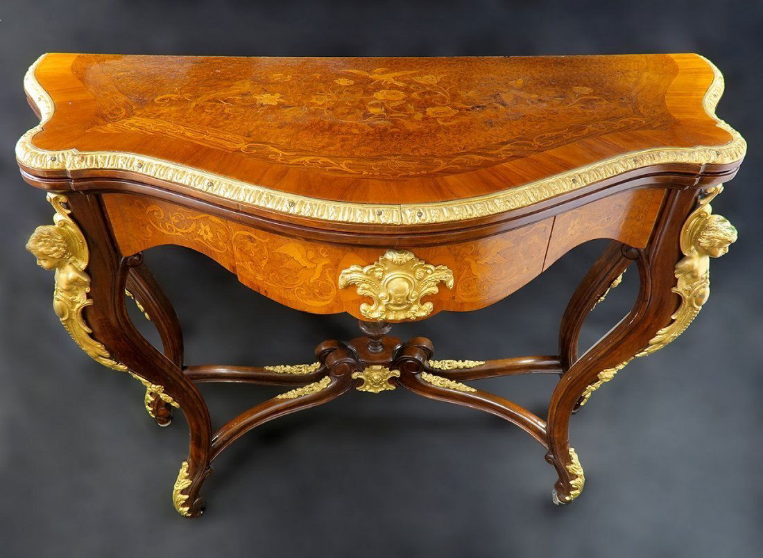 Very Fine French Bronze Mounted Figural Card Table (1 of 4)