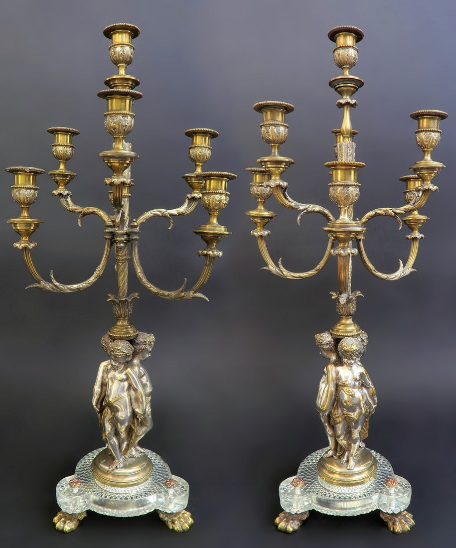 Large Pair of 19th C. Baccarat Figural Candelabras (1 of 5)